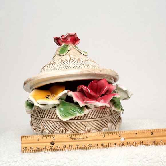 ITALIAN Porcelain Floral Basket with Lid Vintage Capodimonte - Picture 5 of 6